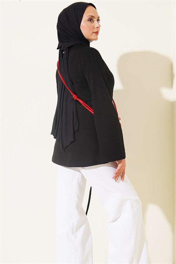 Side Tie Gathered Tunic, Black