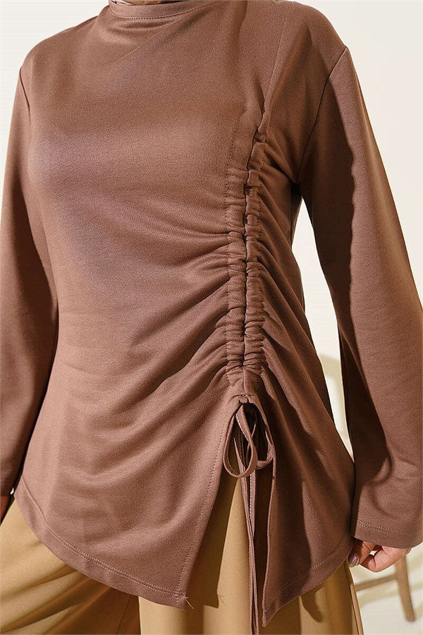 Side Drawstring Tunic, Milky Coffee
