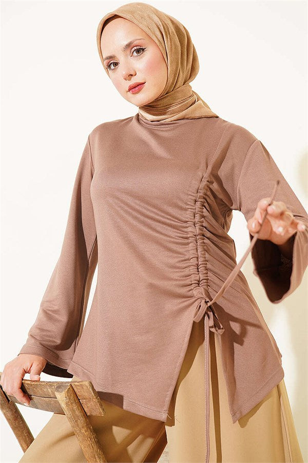 Side Drawstring Tunic, Milky Coffee