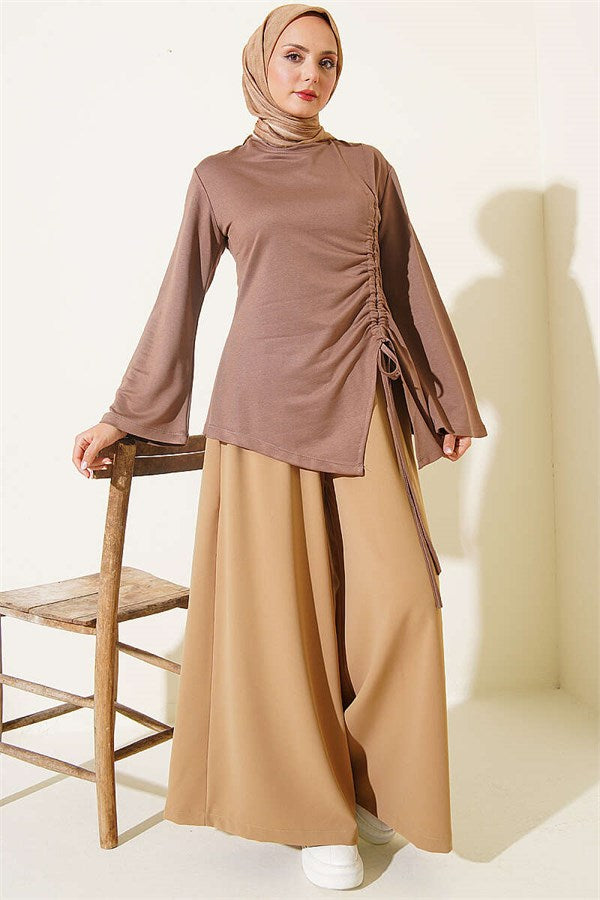 Side Drawstring Tunic, Milky Coffee