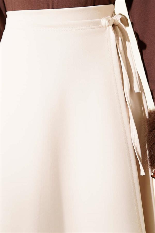 Beige Scuba Skirt with Side Tie