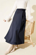 Side Rope Belted Scuba Skirt Navy Blue