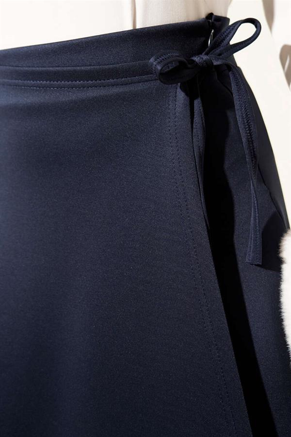 Side Rope Belted Scuba Skirt Navy Blue