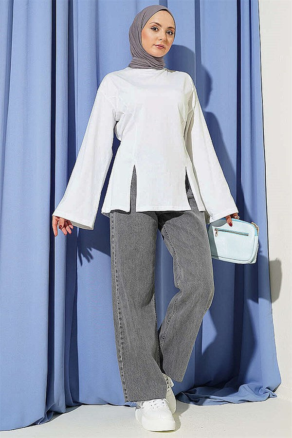 Side-Slit Tunic, Ecru