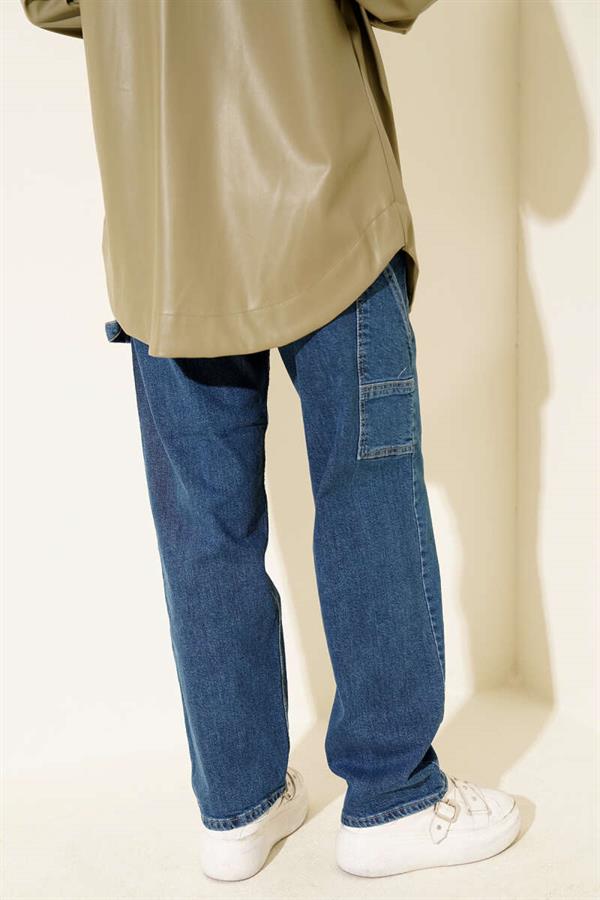 Mom Jeans with Side Belt Buckle Blue