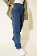 Mom Jeans with Side Belt Buckle Blue
