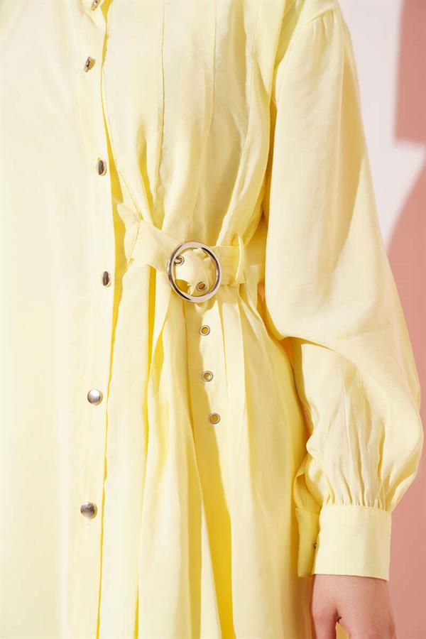 Side Belt Buttoned 2 Piece Set Yellow