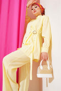 Side Belt Buttoned 2 Piece Set Yellow