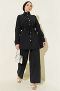 Side Belt Detail Tencel 2 Piece Set, Black