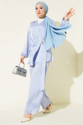Side Belted Buckle Jacquard 2 Piece Set, Blue