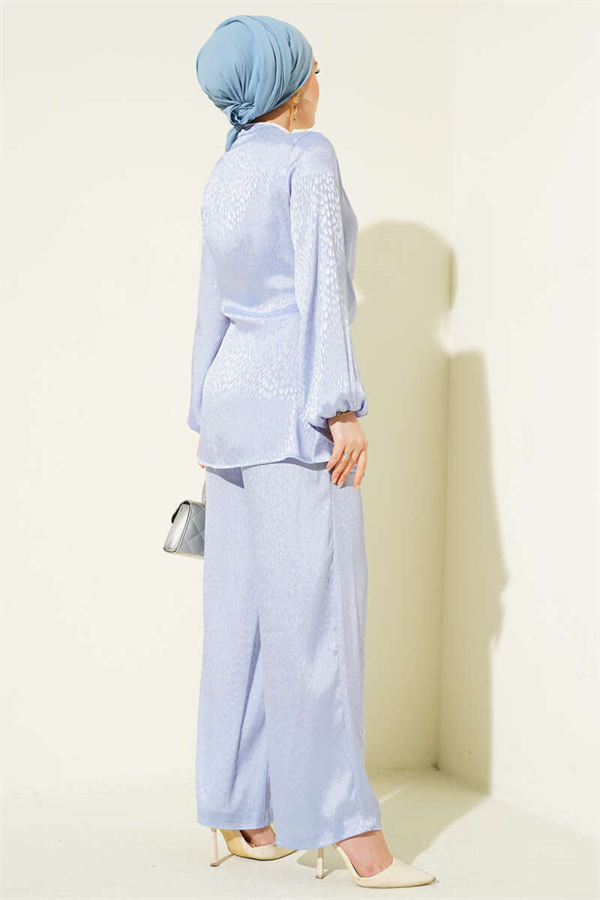 Side Belted Buckle Jacquard 2 Piece Set, Blue