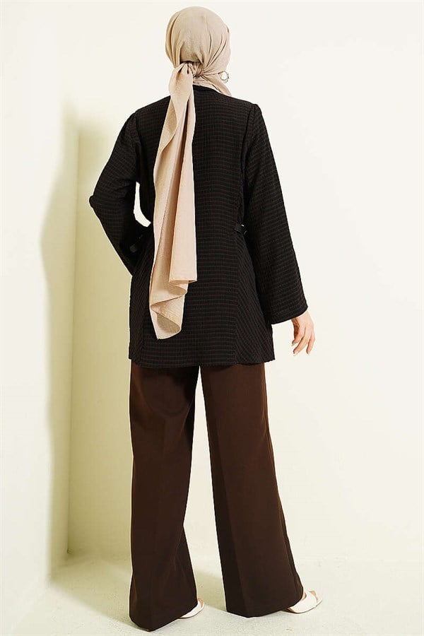 Black Plaid Shirt with Elasticated Side Waistband