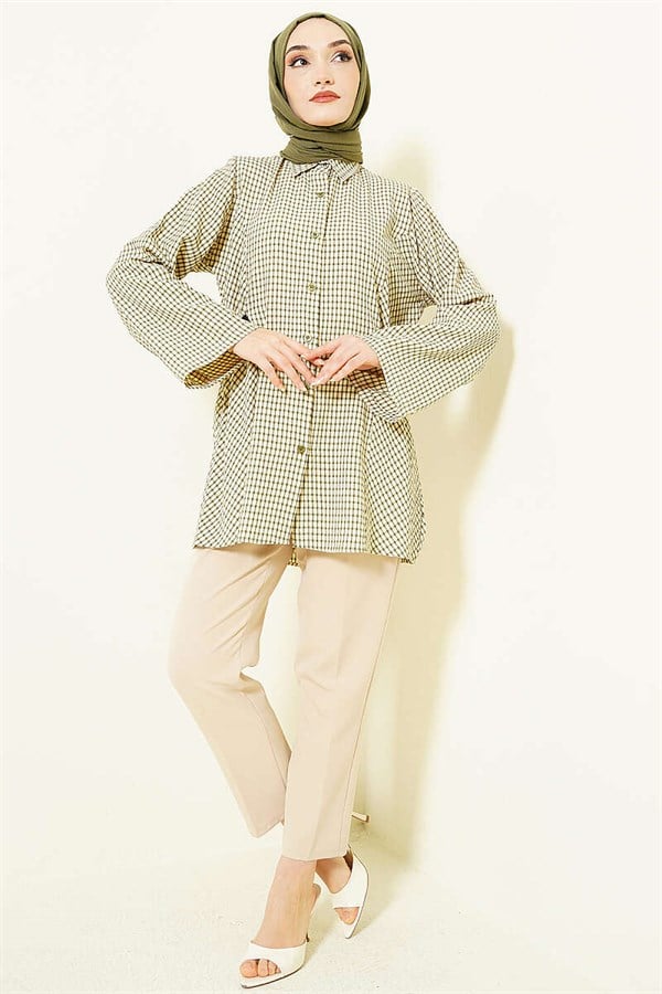 Plaid Shirt with Side Elastic Waistband, Green