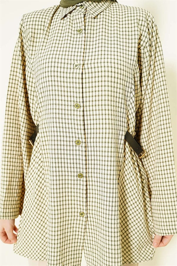 Plaid Shirt with Side Elastic Waistband, Green