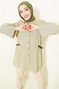 Plaid Shirt with Side Elastic Waistband, Green