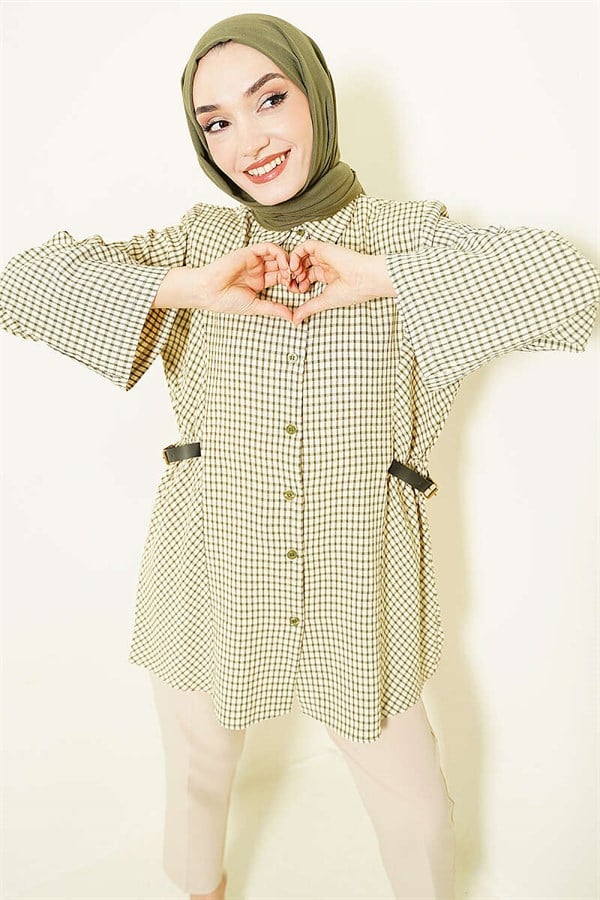 Plaid Shirt with Side Elastic Waistband, Green