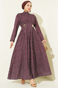 Side Buckle Polka Dot Darted Dress, Brown