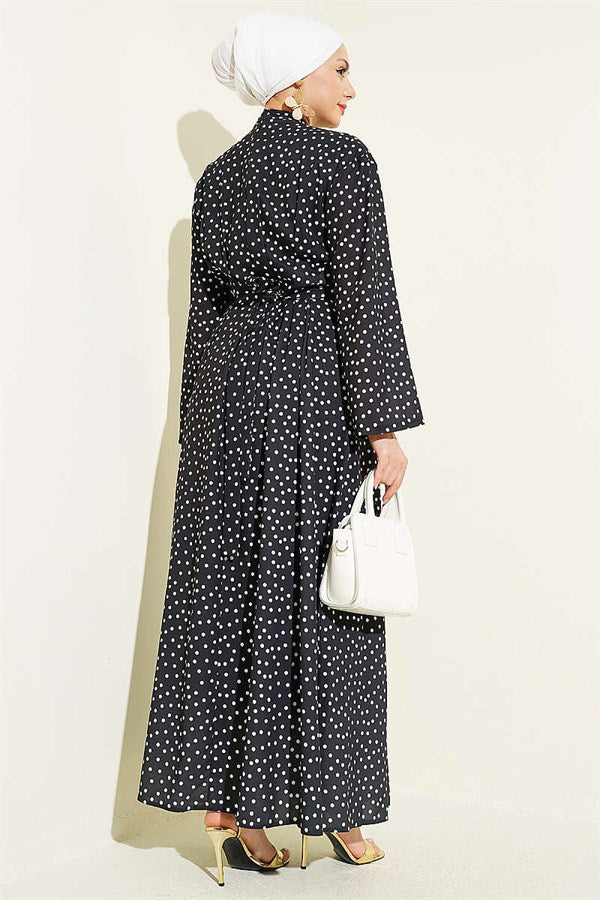 Side Buckle Polka Dot Dart Dress Black