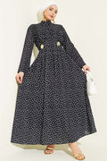 Side Buckle Polka Dot Dart Dress Black