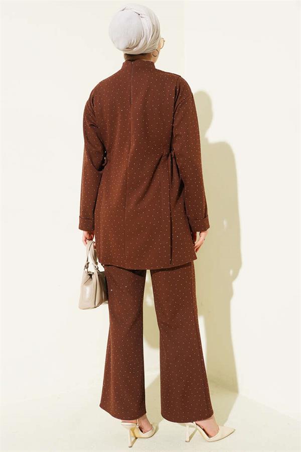 Coffee 2 Piece Set with Side Tunnel and Stone Embellishments