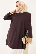 Basic Tunic with Side Slit, Dark Brown