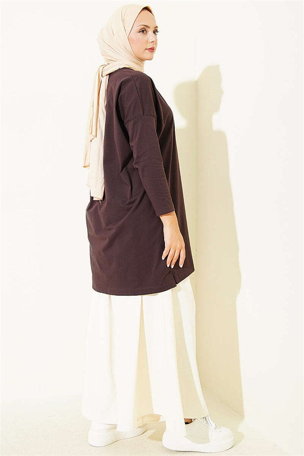 Basic Tunic with Side Slit, Dark Brown