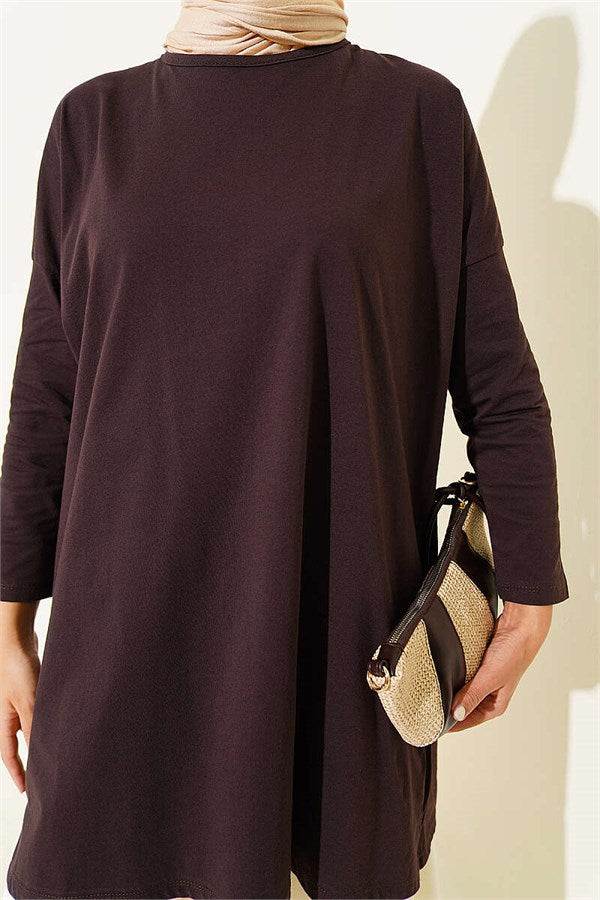 Basic Tunic with Side Slit, Dark Brown