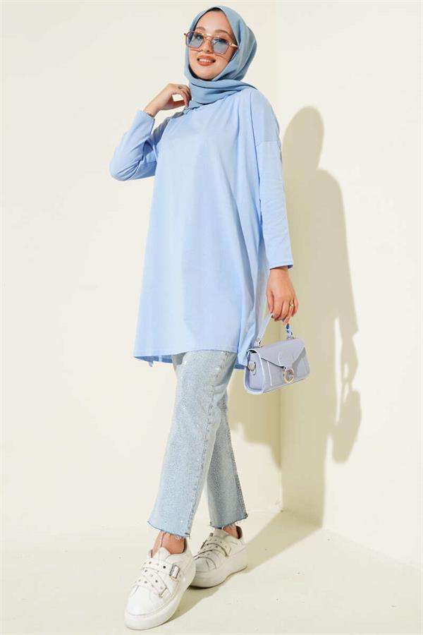 Basic Tunic with Side Slits, Baby Blue