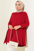 Basic Tunic with Side Slits, Burgundy