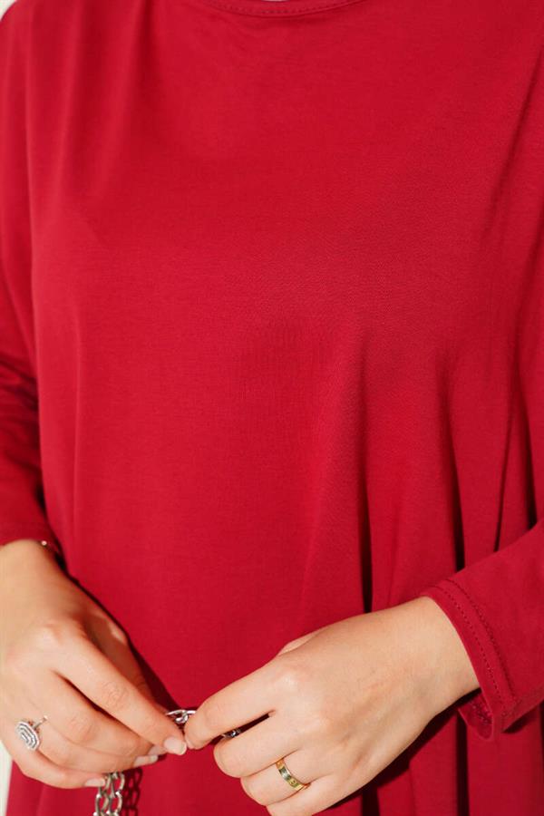 Basic Tunic with Side Slits, Burgundy