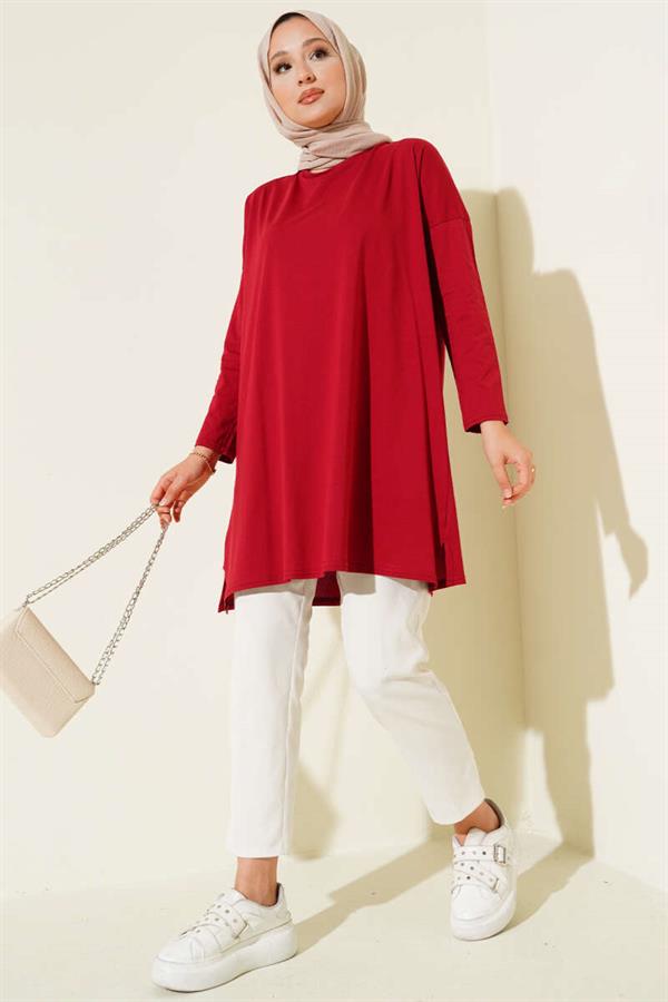 Basic Tunic with Side Slits, Burgundy