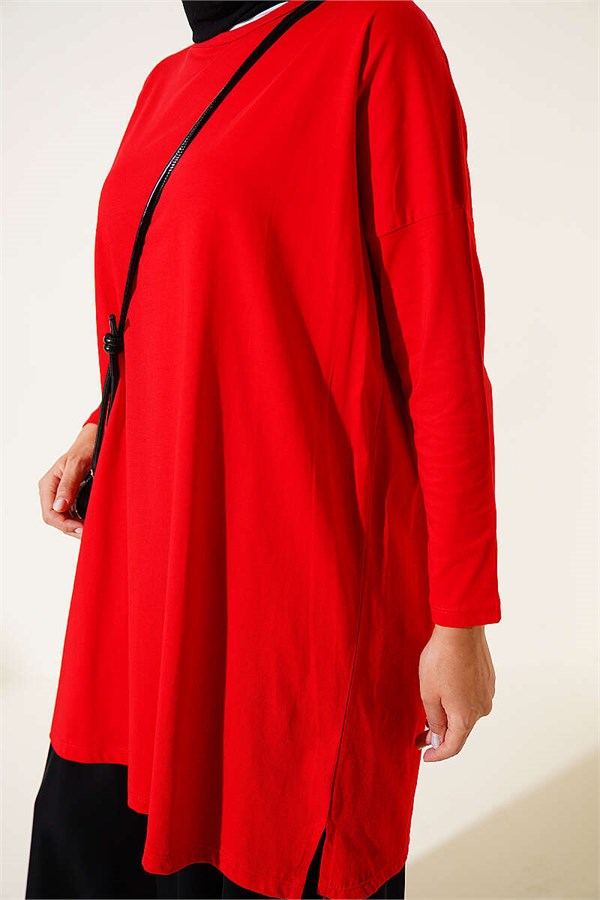 Side Slit Basic Tunic Red
