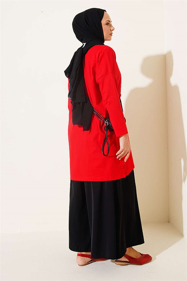 Side Slit Basic Tunic Red