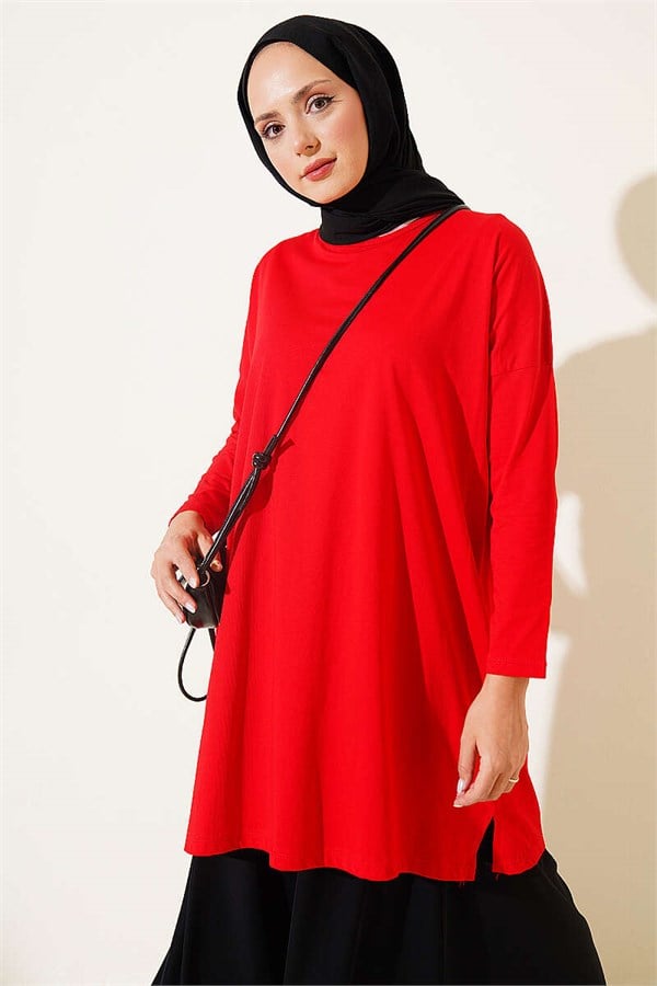 Side Slit Basic Tunic Red