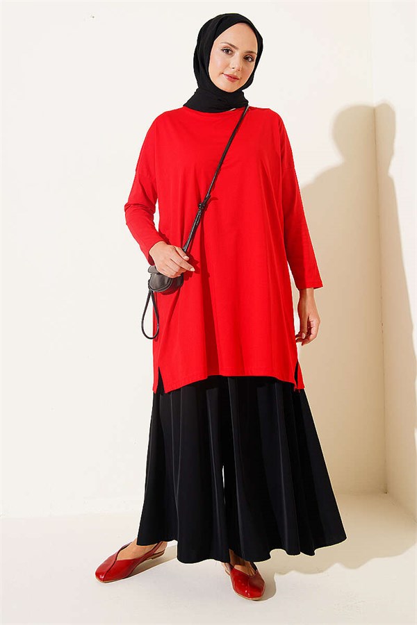 Side Slit Basic Tunic Red