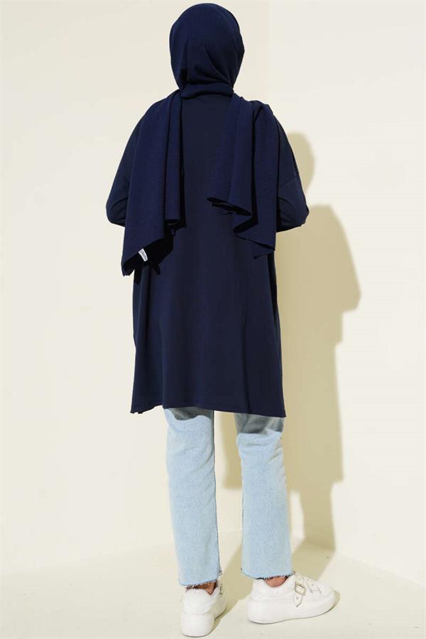 Basic Tunic with Side Slits, Navy Blue