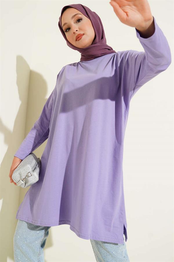 Basic Tunic with Side Slits, Lilac