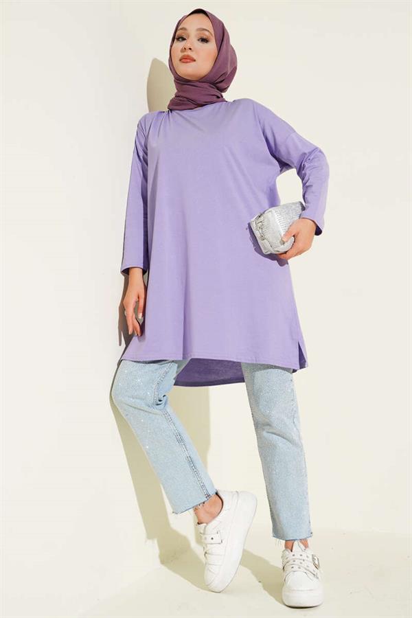 Basic Tunic with Side Slits, Lilac