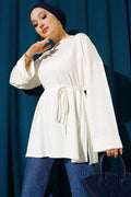 Side Slit Double Sleeve Tunic Ecru
