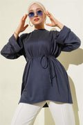 Side Slit Double Sleeve Tunic Smoke