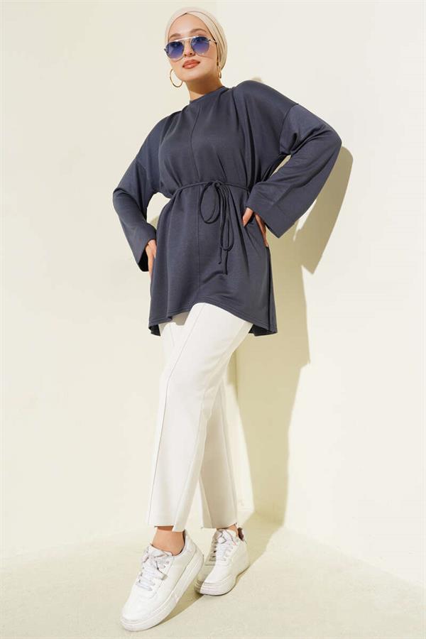 Side Slit Double Sleeve Tunic Smoke