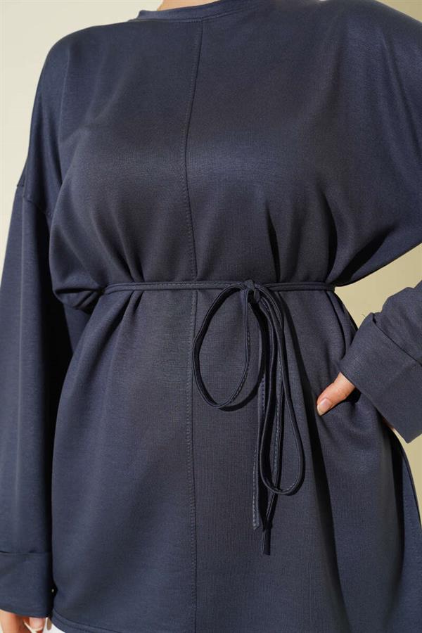 Side Slit Double Sleeve Tunic Smoke