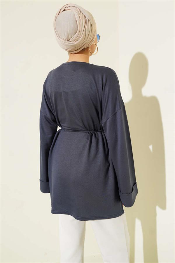 Side Slit Double Sleeve Tunic Smoke