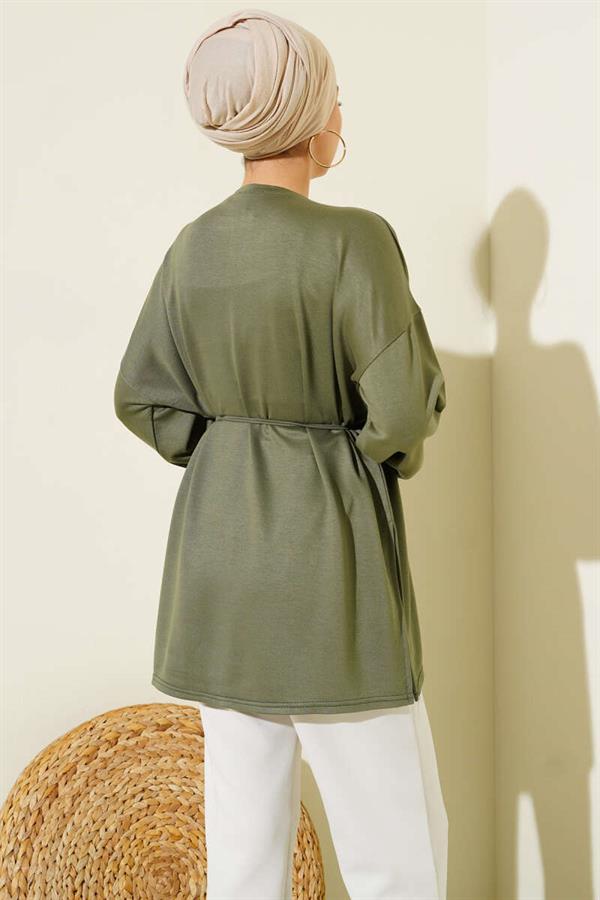 Side Slit Double Sleeve Tunic Khaki