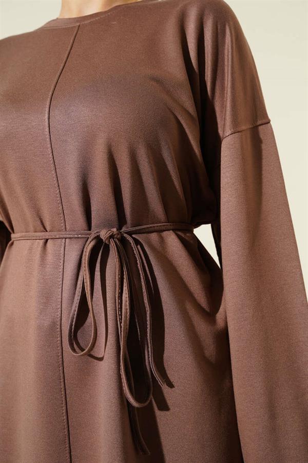 Side Slit Double Sleeve Tunic Chestnut