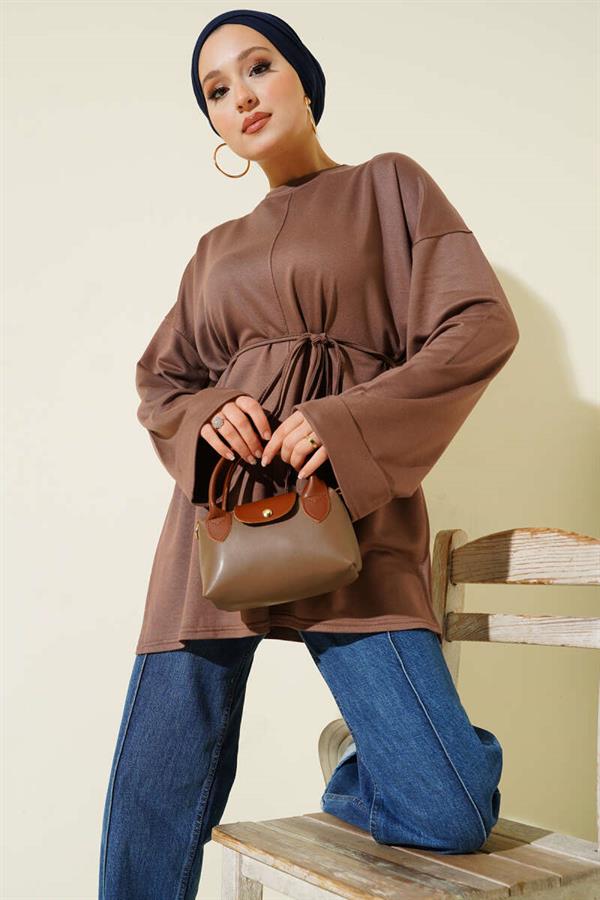 Side Slit Double Sleeve Tunic Chestnut