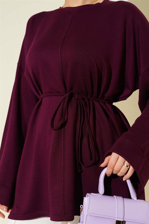 Side Slit Double Sleeve Tunic Plum