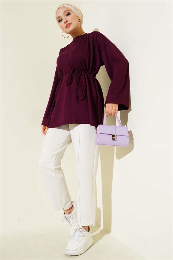 Side Slit Double Sleeve Tunic Plum