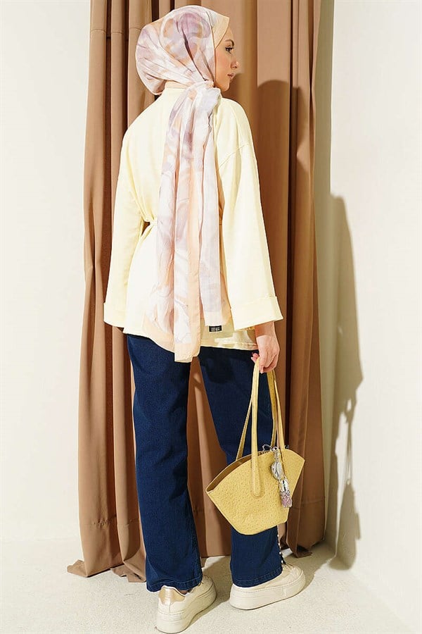 Side Slit Double Sleeve Tunic Yellow