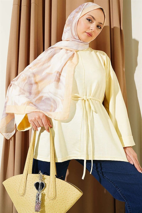 Side Slit Double Sleeve Tunic Yellow
